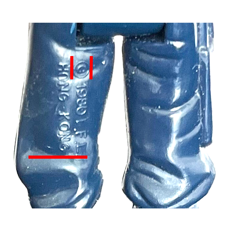 Var 2<br>-Hong Kong<br>-large Ⓒ (circle obviously larger than copy text)<br>-Last L of LFL stays ABOVE knee fold.<br>-Copyright on left leg
