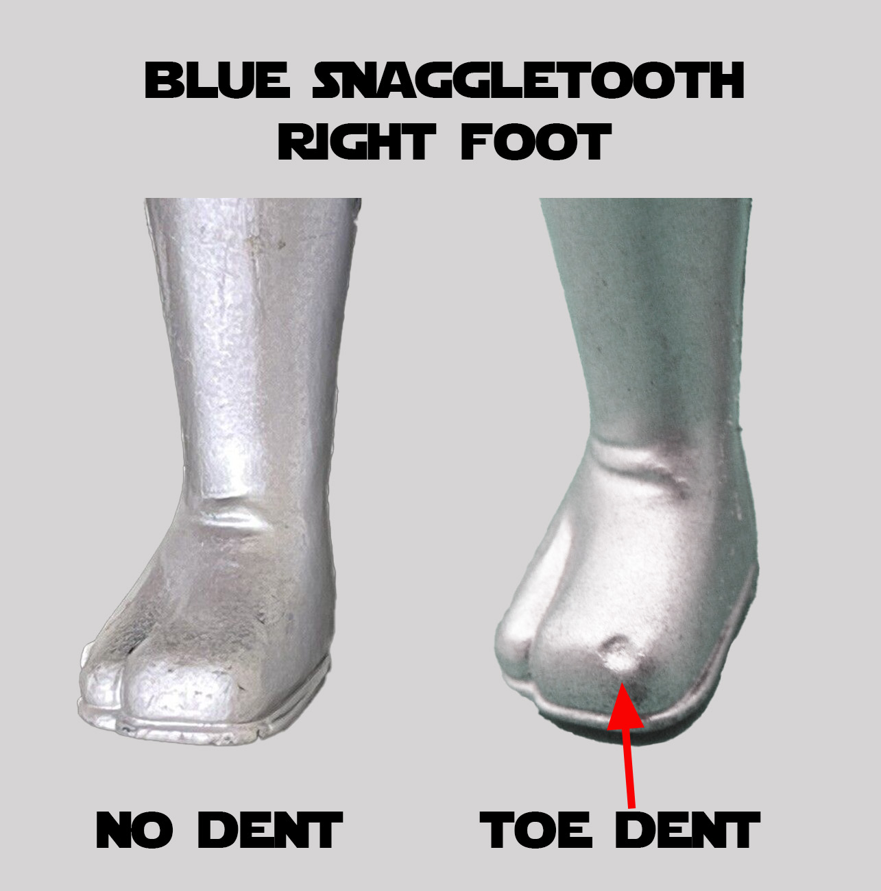 What's the difference between Toe Dent Blue Snaggletooth and regular? The Toe Dent version looks like he stubbed his toe and is missing a chip.
