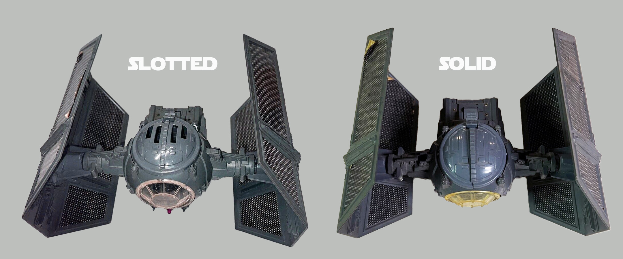 The Darth Vader TIE Fighter might have either a slotted or solid top hatch.