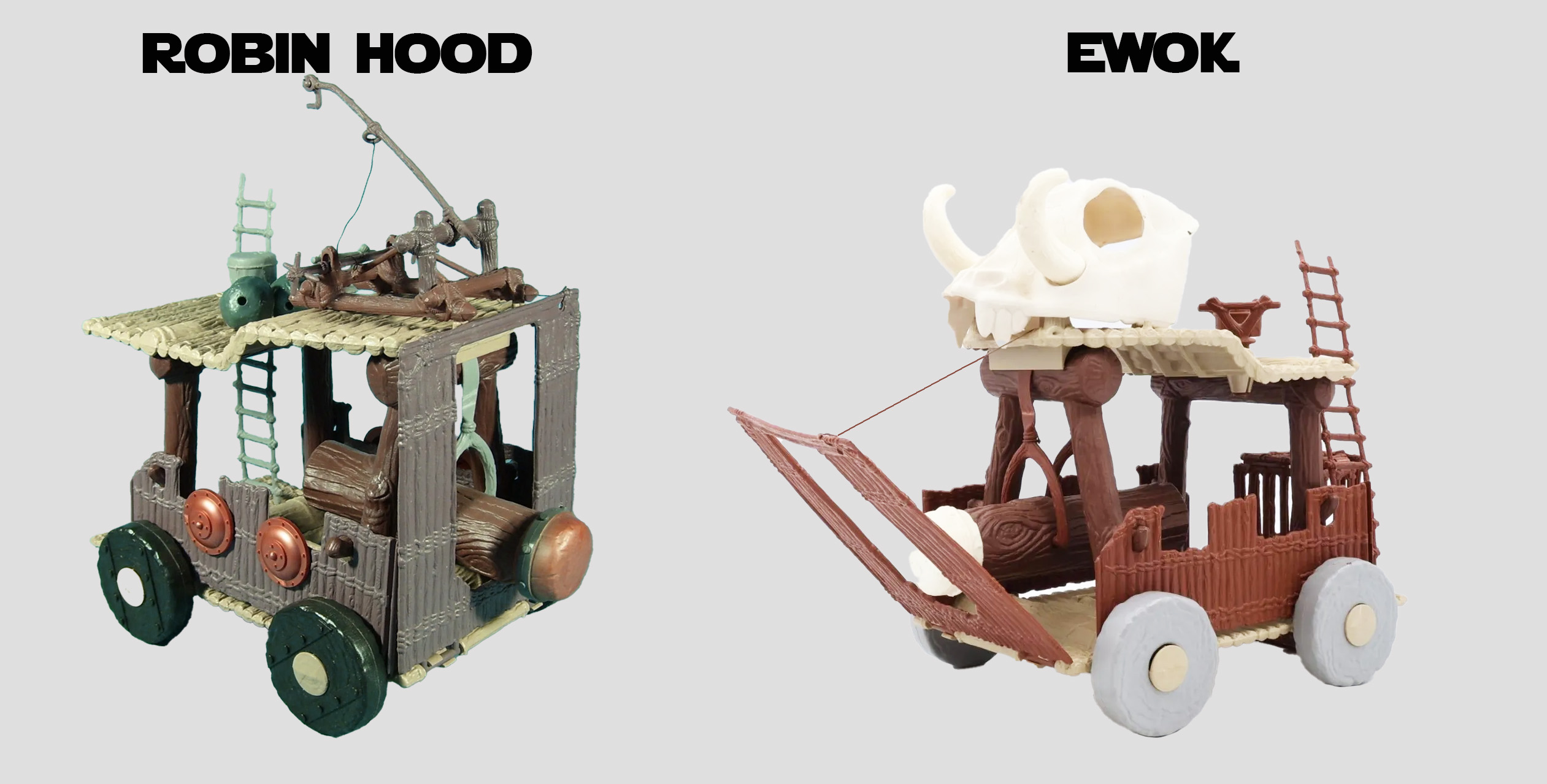 The differences between the vintage Star Wars Ewok Battle wagon and the Robin Hood version.